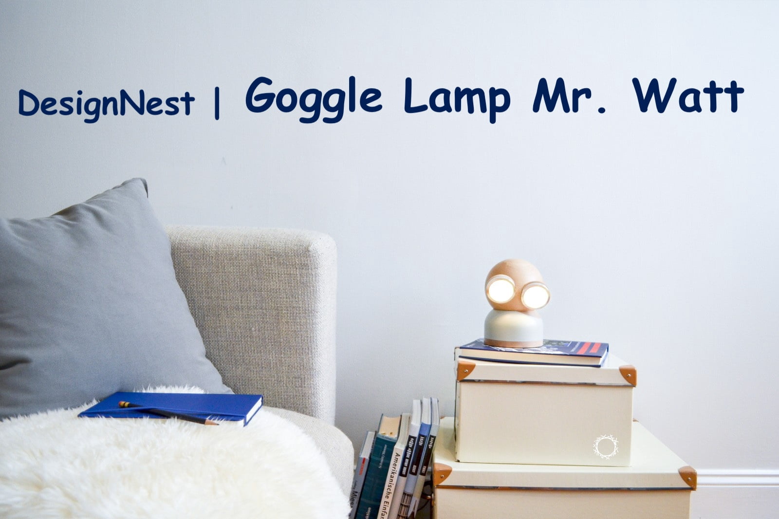 DesignNest Goggle Lamp Mr Watt Portable LED Real Wood Desk Lamp, Touch Control, 360° Rotating Table Lamp USB-C Rechargeable Full Range Dimming Home Bedroom Office Gift