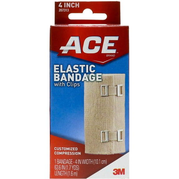 ACE Brand 3M Elastic Bandage W/ Clips Customized Compression, 4 Inches