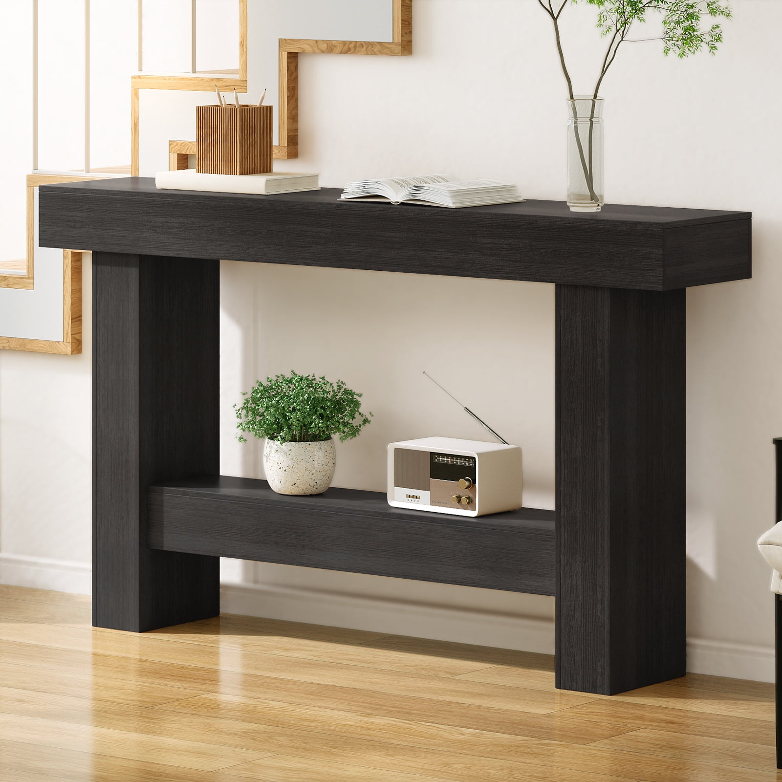 Tarnorci Wooden Console Table,  Behind the Couch, Farmhouse Entryway Table for Hallway, Living Room, Black