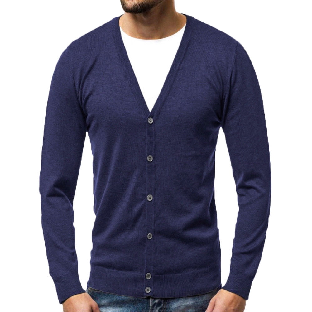Generic Mens Casual V-neck Long Sleeves Cardigan Sweater 