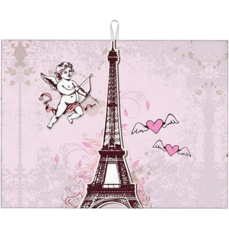 

Eiffel Tower Cupid Dish Drying Mat For Kitchen Counter Large Absorbent Dish Drainer Super Absorbent Microfiber Dish Drying Pad 18x24 Inch