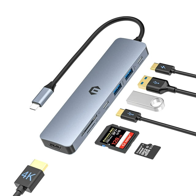 Totu Usb C Hub 7 En 1 Usb C Dock Con 4K Hdmi 2 Usb 3.0 Usb C 3.0 100W Tipo C Pd Ranura Para Tarjeta Sd/Tf Para Macbook Pro/Air Y Otras Computadoras Portátiles Tipo C