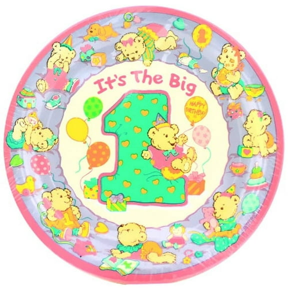 1st Birthday 'It's the Big 1' Teddy Bear Girl Large Paper Plates (8ct)