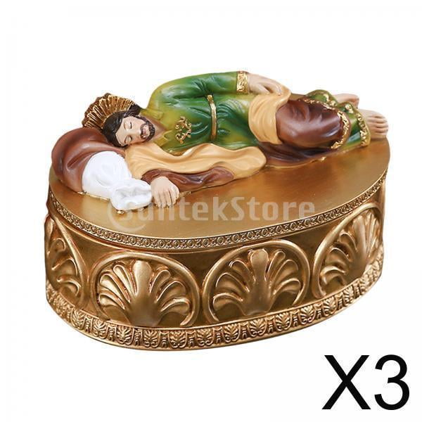 3x Estatua de Dormir de San Regalos Religiosos Católicos Estatua Estatuilla Caja de Joyería Vintage Pequeña Baratija Caja de Almacenamiento de Joyas CUTICAT estatua de san josé