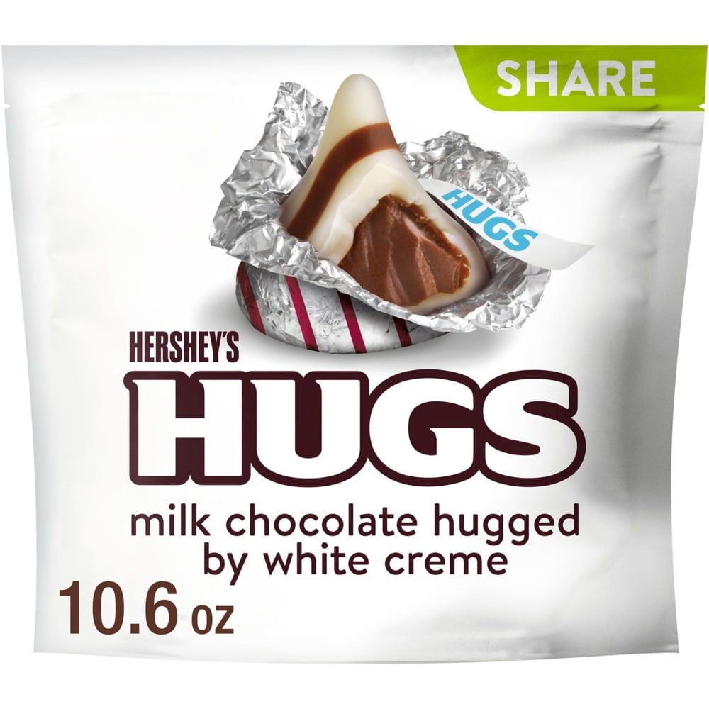 HERSHEYS HUGS Milk Chocolate and White Creme Candy Share Pack 10.6 oz - Pack of 2 & Lotus Biscoff Cookie - 0.2 Oz - 1 ct