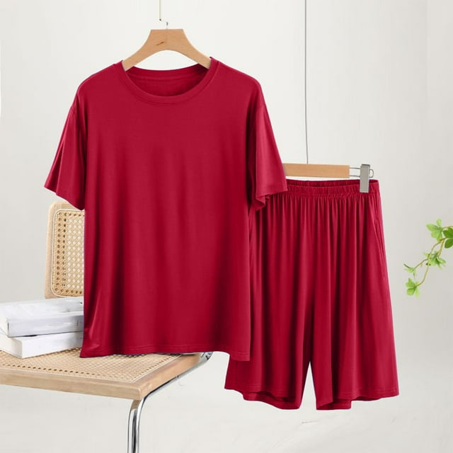 Pijama fino para hombre, conjunto de pijama para estar en casa, pantalones cortos holgados de manga corta, conjunto de pijama para hombre, conjunto de dos piezas