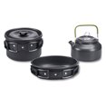 thumbnail image 1 of Utensilios de cocina al aire libre Camping Cocinar Pot Kit de utensilios de cocina Kit Portátil plegable Mango aislado Pan Mochilero Hervidor de agua Negro 3 piezas kenally OD003503-02B, 1 of 7