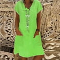 thumbnail image 5 of Women's Fashion Solid Color Short Sleeve V Neck Summer Casual Midi-Length Dress With Pocket, 5 of 11