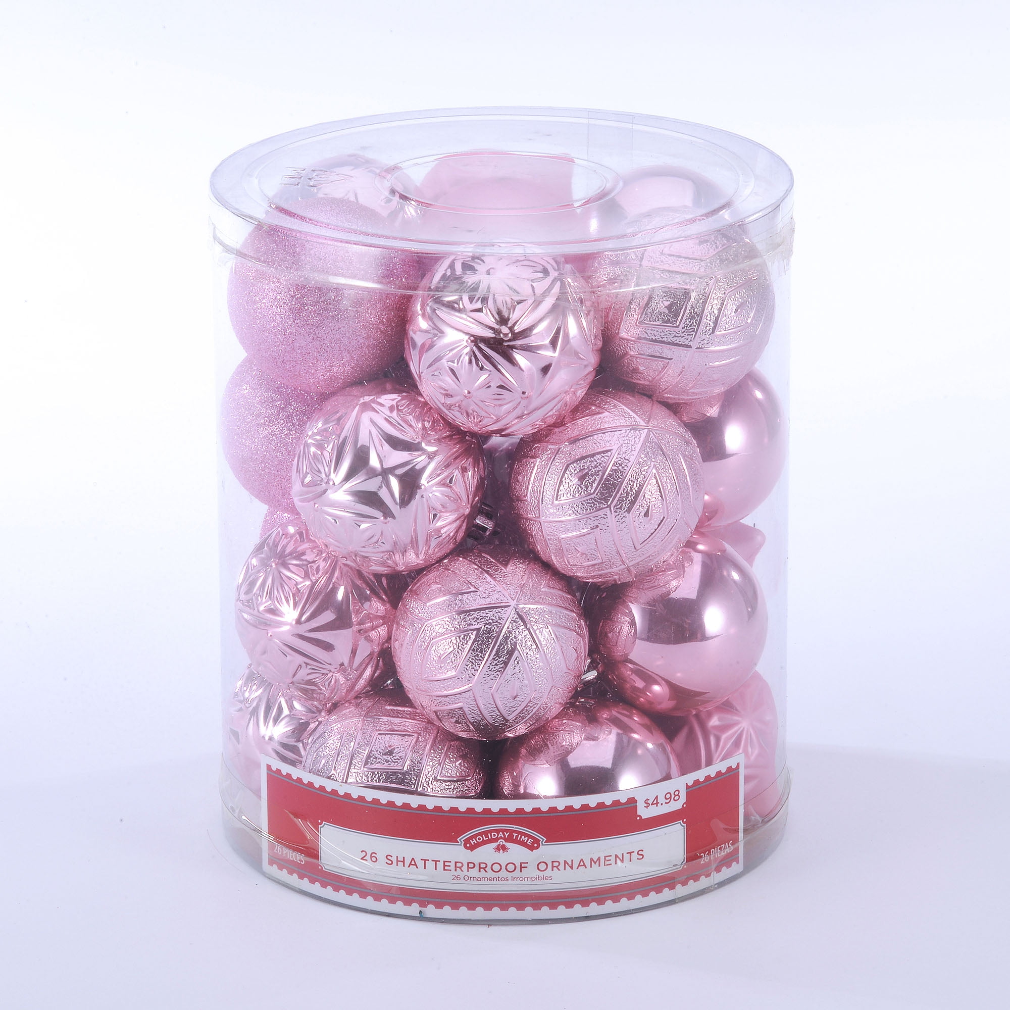 Holiday Time 26 Count Shatterproof Ornaments- Pink - Walmart.com