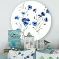 thumbnail image 2 of Designart 'Blue Cornflowers With Green Leaves On White III' Traditional Circle Metal Wall Art 23x23 - Disc of 23, 2 of 5