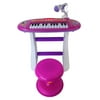 Portable Electronic Keyboard Instrument Multi-Function Pink Toy Piano w/ Lights, Sounds, Microphone, & Chair Stool