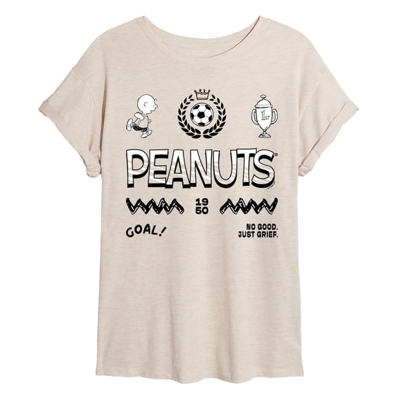 Peanuts - Charlie Brown Soccer Jersey - Women's Oversized Graphic T-Shirt
