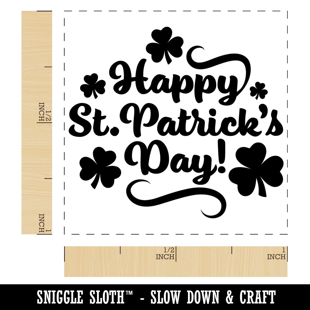 Happy Saint Patrick's Day with Shamrocks Self-Inking Rubber Stamp Ink Stamper - Brown Ink - Small 1 Inch