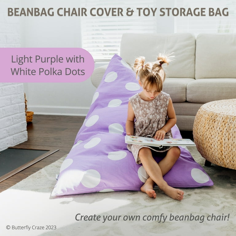 Stuffed Animal Storage Beanbag Cover - 55 Extra Large Bean Bag Chair,  Stripe Lavender by Loungie