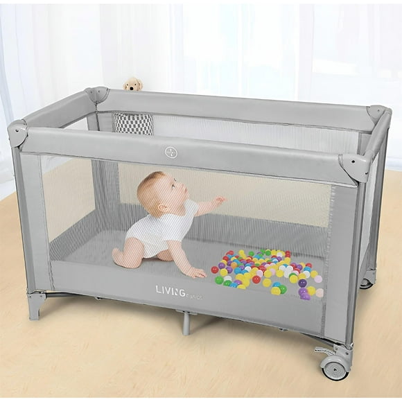 Foldable Baby Playard, Infant Safety Activity Nursery Center Baby Playpen with Wheel for Home Travel Outdoor
