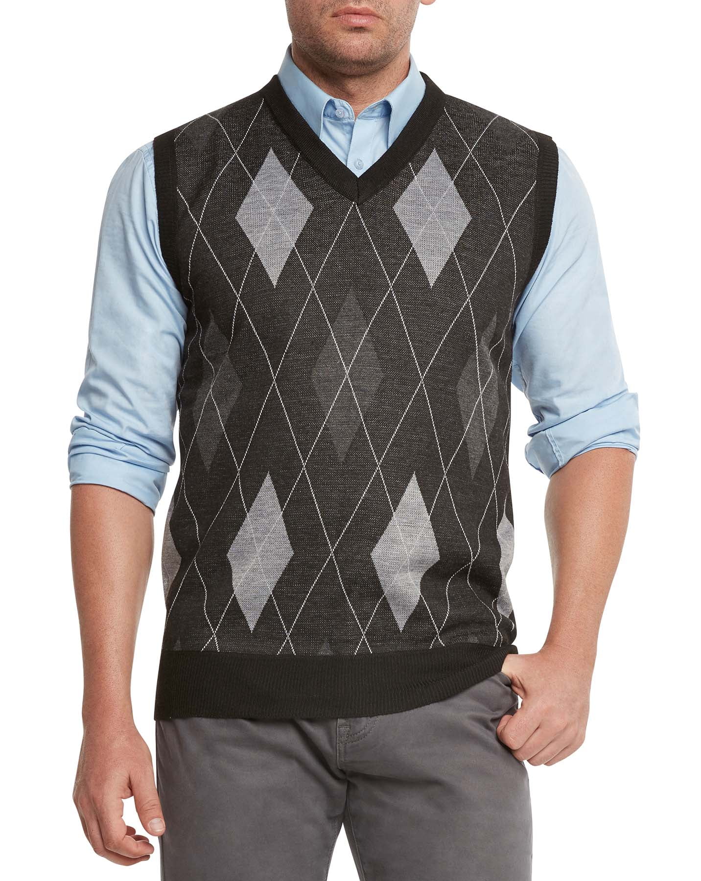 Argyle V-Neck Sweater Vest (Black 