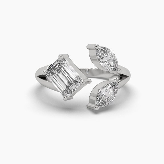 18k Emerald & Marquise Cut Moissanite Open Cuff Statement Ring