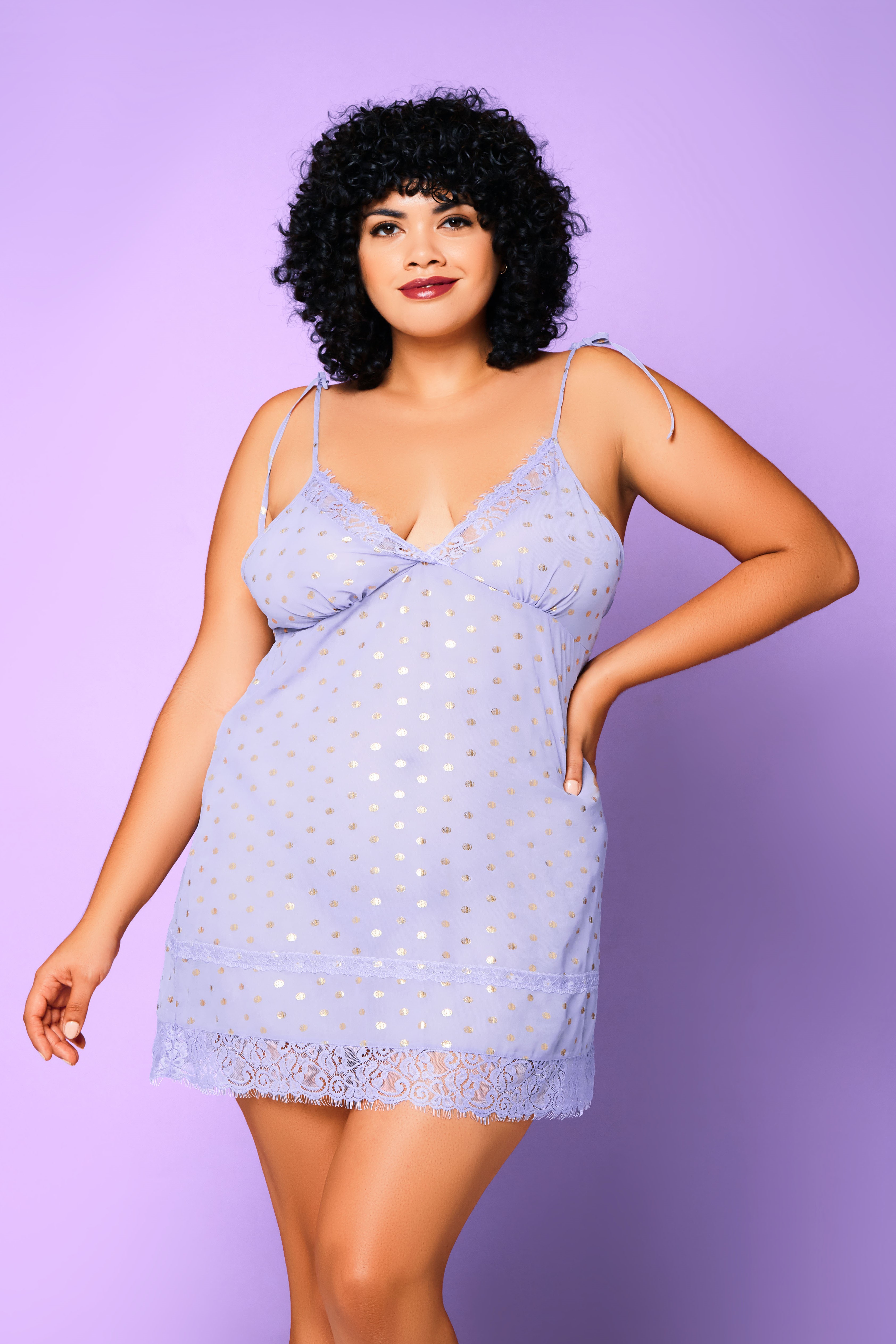 Glitter Lingerie 2PC Chemise and Panty Set, Lavender