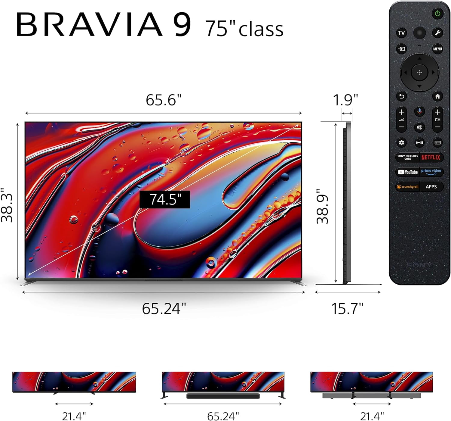 Sony K75XR90 75 Inch XR90 Series Bravia Mini LED HDR QLED 4K Google TV with 2 Year Amber Protection Plan (2024)