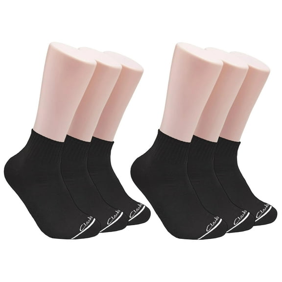 Clarks Men's Sport Half Cushion Quarter Crew Socks 6 Pair, Black/Noir , Men's 7-12 Shoe
