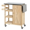 thumbnail image 4 of Foldable Outdoor Kitchen Island with Lockable Wheels, Portable Patio Prep Station, Stainless Steel Top and Storage Cabinet, Natural, 4 of 19