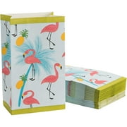 Flamingo Party Bags - 36-Pack Small Paper Gift Bags for Party Favors, Tropical Summer Themed Birthday Party Supplies, Flamingo, Pineapple, and Palm Trees Print Kids Goodie Bags