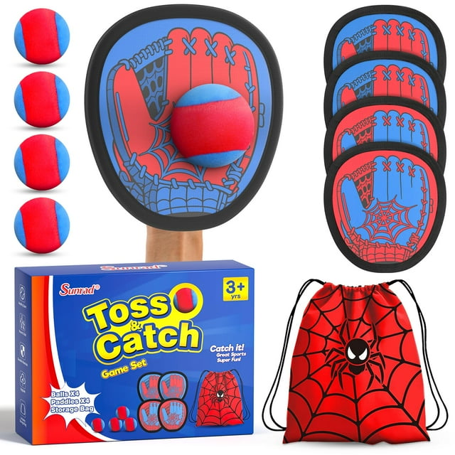 Set de juego Toss and Catch para niños Sunrad, 4 palas y 4 pelotas