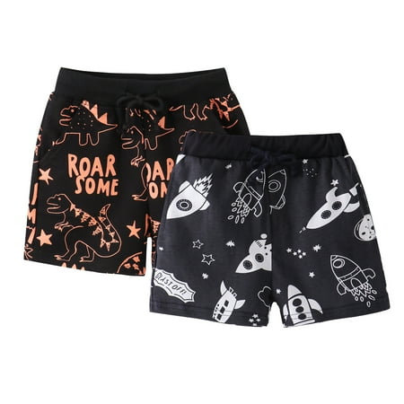 Phenas Toddler Boys Summer Dinosaur Cotton Casual Shorts,Pack of 2