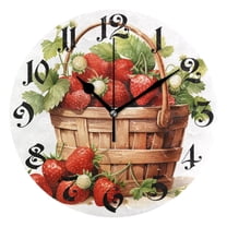 Wall Clock 10 Inch Silent Non-Ticking 8 Strawberry with Leaves Battery Operated Rustic Retro for Living Room Home Kitchen Bathroom