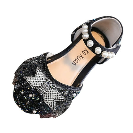 

TOWED22 Girls Heels Dress Shoes Rhinestone Bows Mary Jane Pumps Low Heel Princess Flower Shoes 1.5 Black