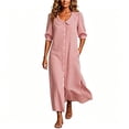 thumbnail image 2 of Guieoi Summer Dresses for Women Plus Size Collared Mid-Sleeve Side-Slit Striped Dress with Pockets Pink XL, 2 of 6