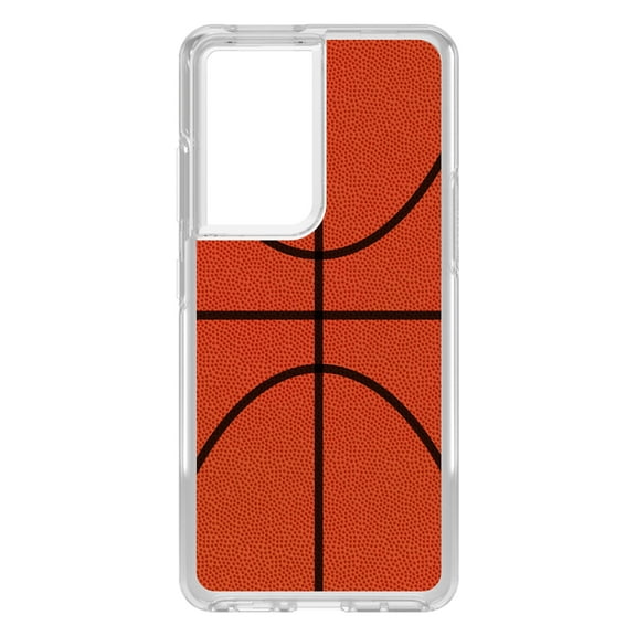 DistinctInk Clear Shockproof Hybrid Case for Galaxy S21 ULTRA 5G (6.8" Screen) - TPU Bumper, Acrylic Back, Tempered Glass Screen Protector - Basketball Drawing - Show Your Love of Basketball