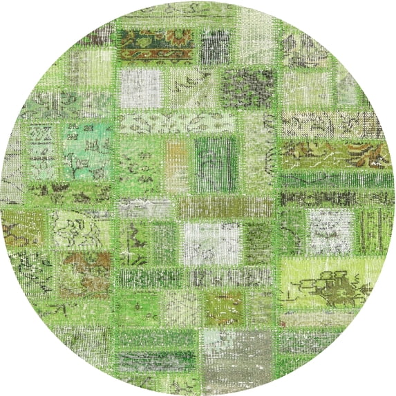 Ahgly Company Machine Washable Indoor Round Contemporary Slime Green Area Rugs, 8' Round