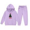 thumbnail image 5 of Conjunto de sudadera con capucha de manga larga para niños con estampado invernal y pantalones deportivos con lazo en las piernas, deportivo informal con forro polar para mayor calidez, conjunto de do, 5 of 5