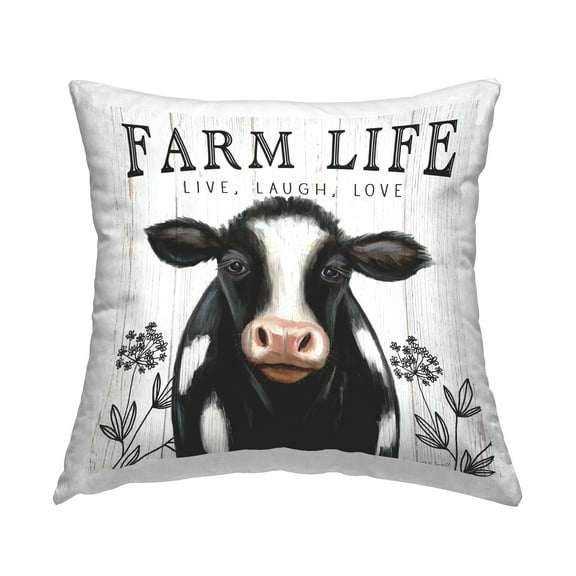 Stupell Industries Farm Life Dairy Cow Sign Wildflower Florals Farmhouse Off-White,18 x 7 x 18 Decorative Pillows