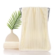 Bath Towel and Washcloth Set - Woven Texture with Elegant Design Soft and Comfortable Fabric Eco-Friendly Materials Luxury Bathroom, Yellow, JKODE