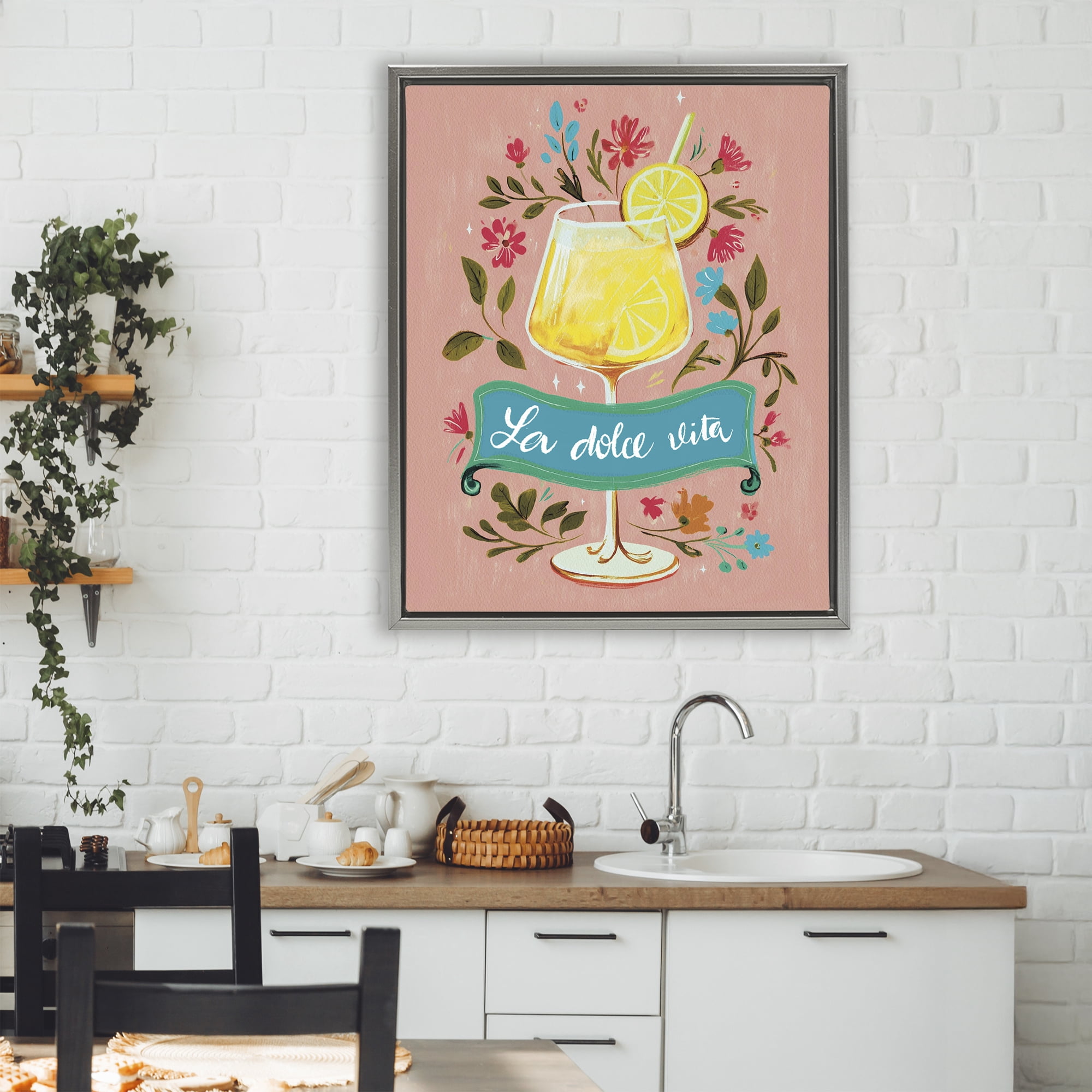 Stupell Industries Lemon Cocktail Sweet Life Gray Framed Floater Canvas Wall Art, design by Yen