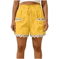 thumbnail image 3 of Sentmoon Plus Size Shorts for Women Drawstring High Elastic Waist Beach Shorts Breathable Solid Color Lace Regular Fit Workout Shorts for Women with Pockets Fashion S-2XL, 3 of 9