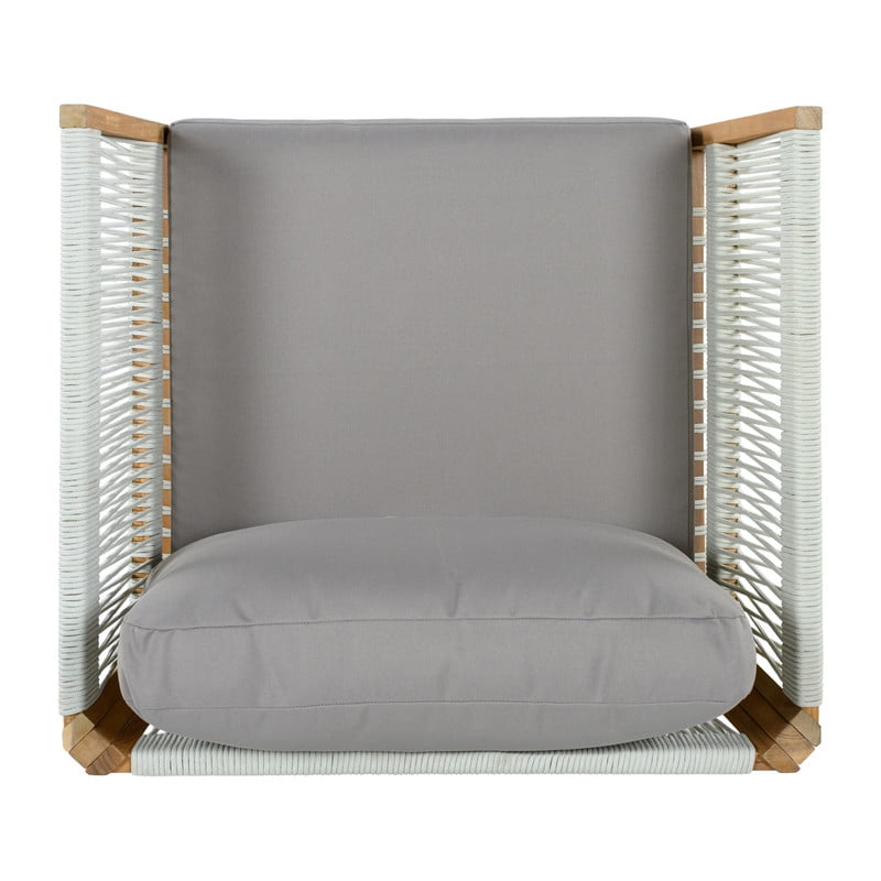 1Pcs Outdoor Acacia Wood Dining Chair with Woven Rope Armrests, Weather-Resistant Modern Accent Armchair with Thick Cushions