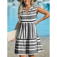 thumbnail image 2 of Cupshe Women's V Neck Beach Dress Ruffle A Line Geometric Pattern Striped Mini Summer Dresses, Size XS-XL, 2 of 6