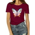 thumbnail image 1 of Women Butterfly Print Top Short Sleeve Round Neck Plain T-shirt, 1 of 6