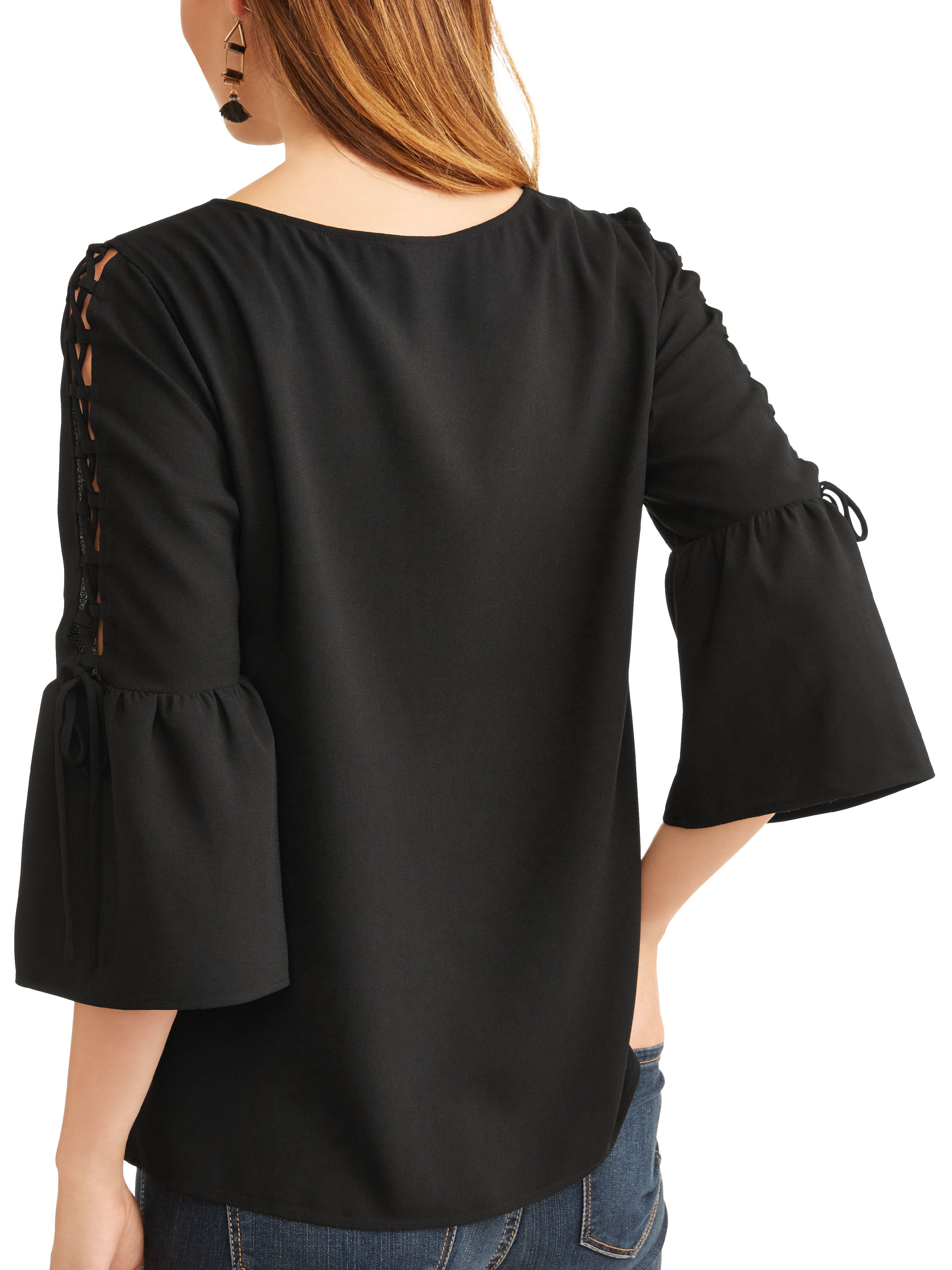 Solid Lace Up Sleeve Blouse
