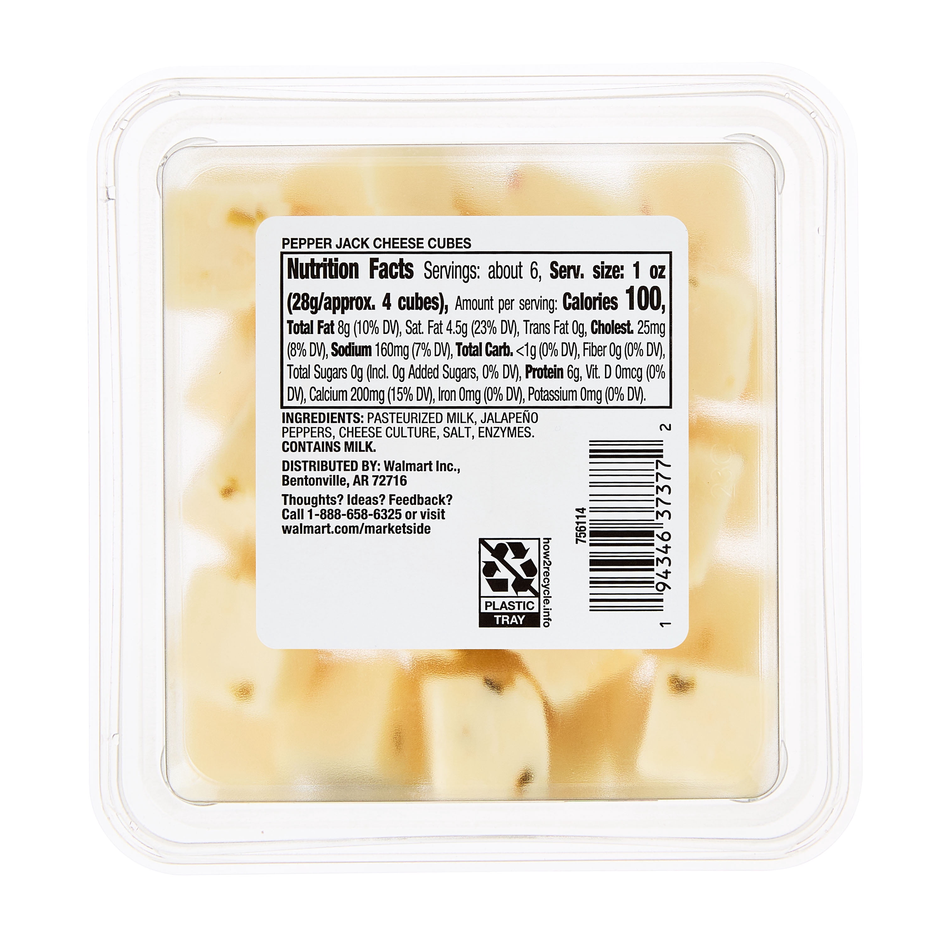 Marketside Cubed Pepper Jack Cheese Cup, 6 oz Plastic Cup (Refrigerated)