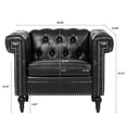 thumbnail image 3 of Chesterfield Luxury Leather 1 Seater Single Sofa Couch, Mid-Century Modern Couch Sofa with Removable Cushions and Rubber Wood Legs for Living Room Bedroom Apartment Black, 3 of 7