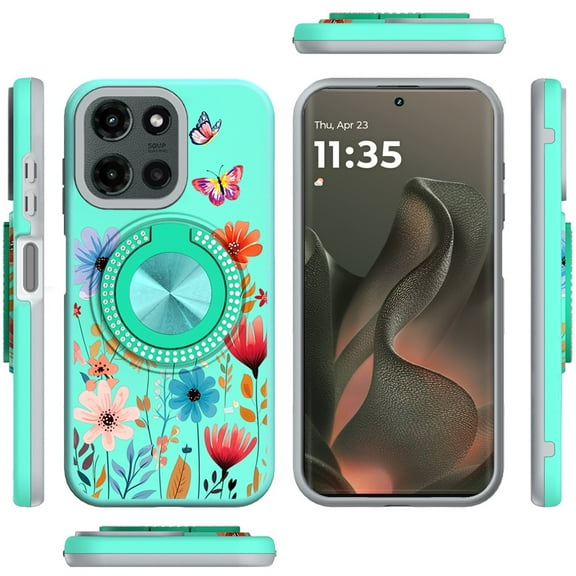XPM for Motorola Moto G Power 5G 2025 Phone Case, Pattern Design Hybrid with Invisible Ring Stand & Magnetic Back, Shockproof Protective Grip Cover for Moto G Power 5G (2025) (Summer Bloom)
