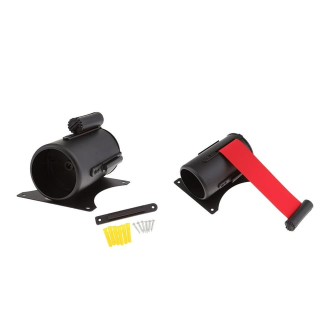 2x Barrera de cinturón retráctil en , Barreras de seguridad de cuerda de material acero inoxidable con cinturón rojo de 6.5 pies,
