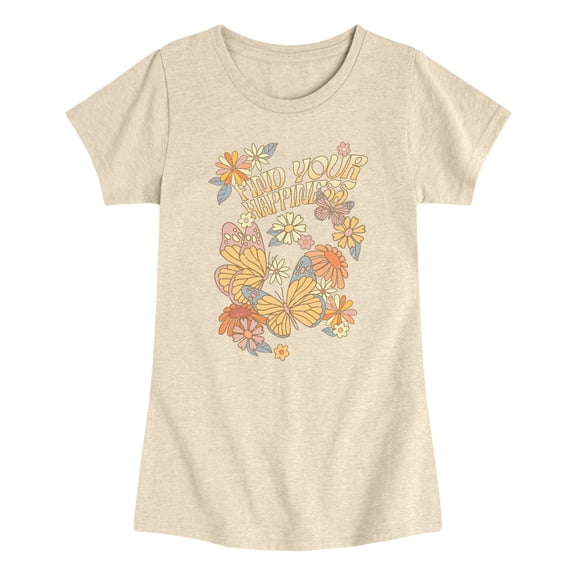 Instant Message - Find Your Happiness Flowers Fitted Short Sleeve Graphic T-Shirt