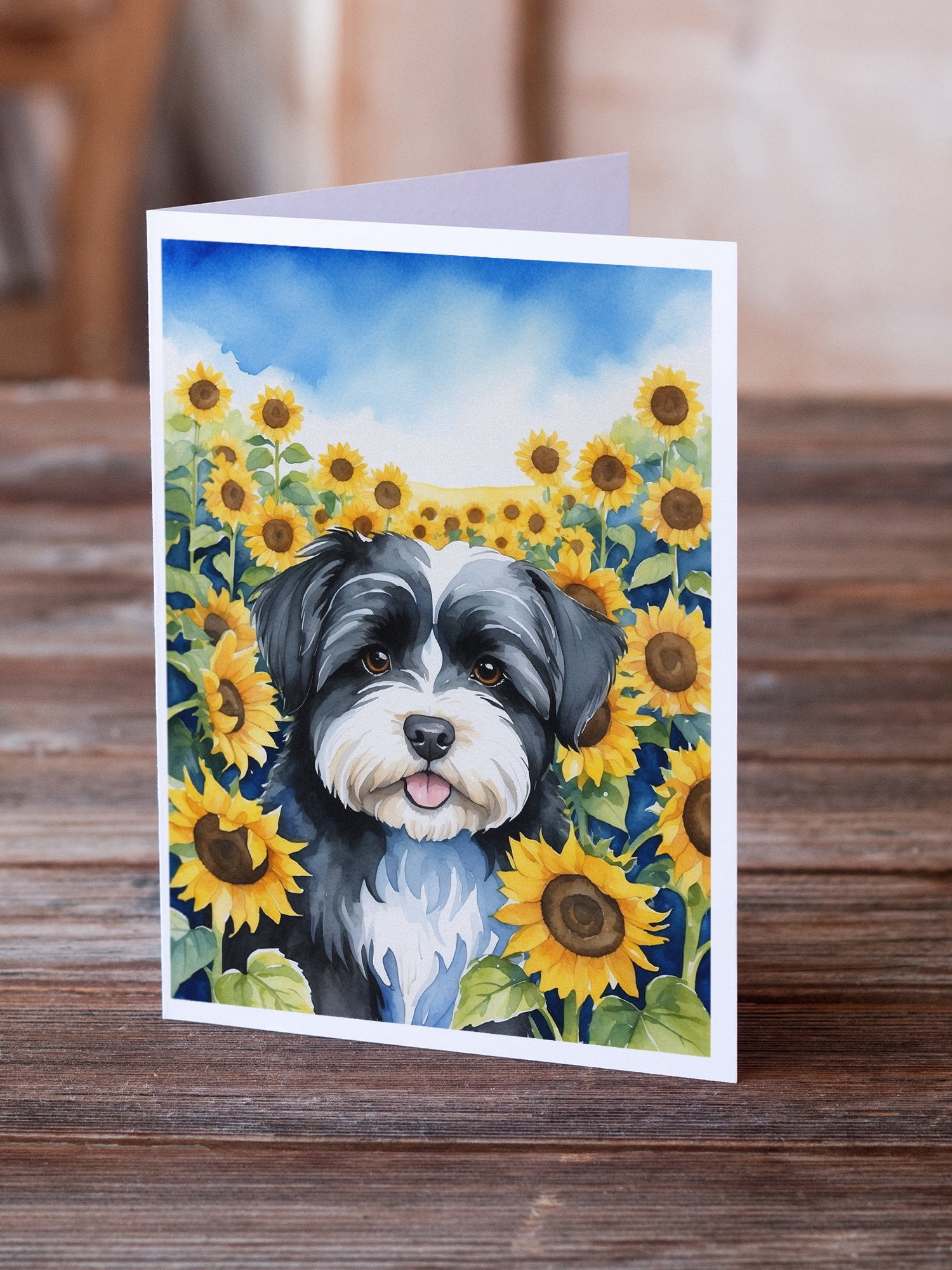 Havanese in Sunflowers Greeting Cards Pack of 8 7 in x 5 in