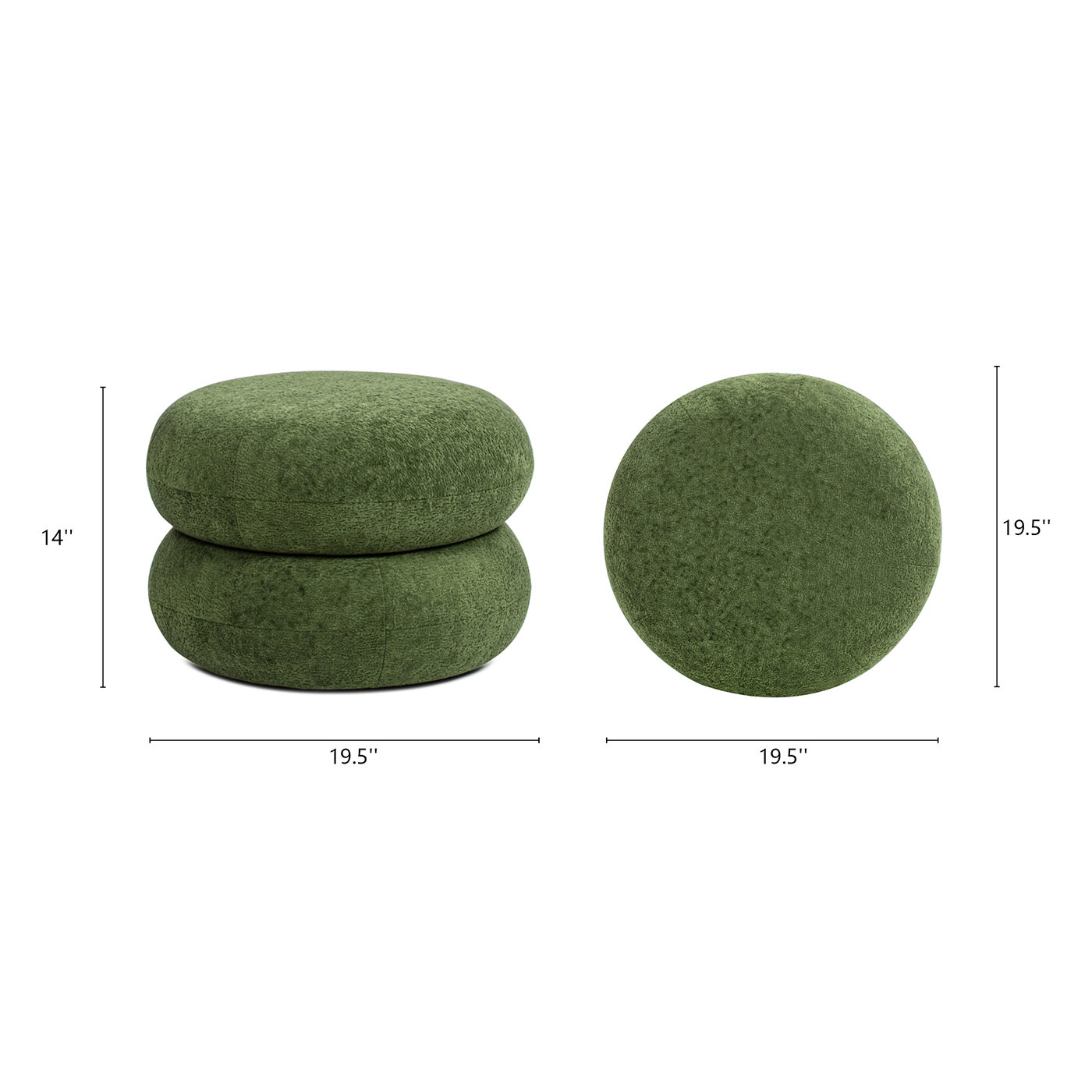 Ottomans With Storage Nest 19.5" Low Round Upholstered Ottoman, Moss Green,Living Room Ottomans