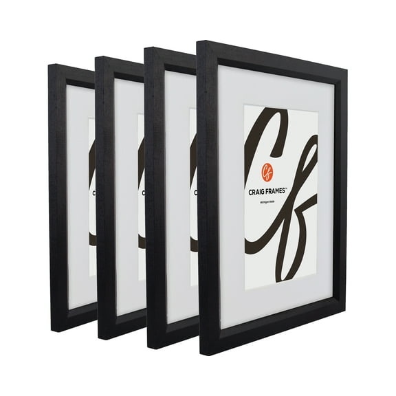 Craig Frames 7171610BK, 13x15 Picture Frame, Matted to Display a 9x12 Artwork, 0.825-Inch Wide, Solid Black, Set of 4